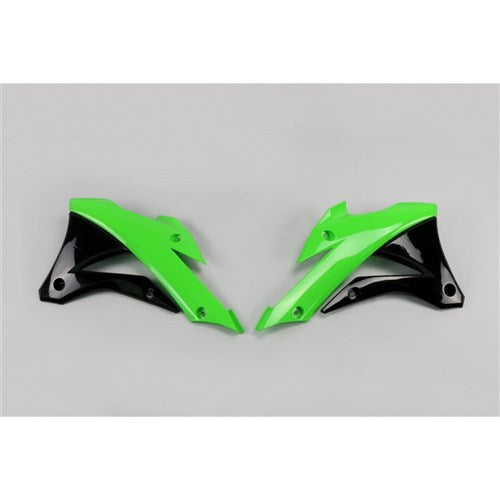 UFO KAWASAKI RADIATOR SHROUDS KX85 14-21 (OEM COLOUR GRN/BLK)