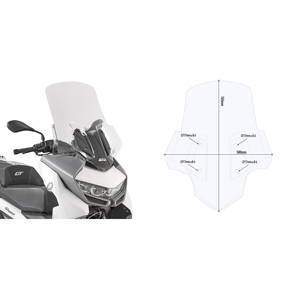 GIVI WINDSCREEN ONLY TRANSPARENT - BMW C400GT 19-24 (NEEDS FITTING KIT D5132KIT)