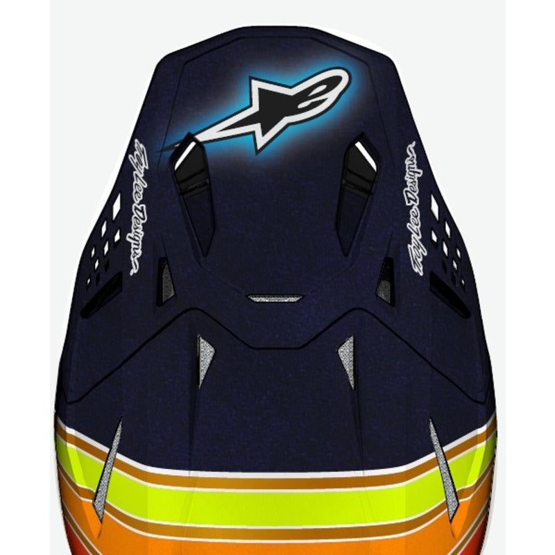 S-M10 TLD VISOR ED25 ECE06 DARK-BLUE ORANGE FLURO-YELLOW RED GLOSSY (7156)