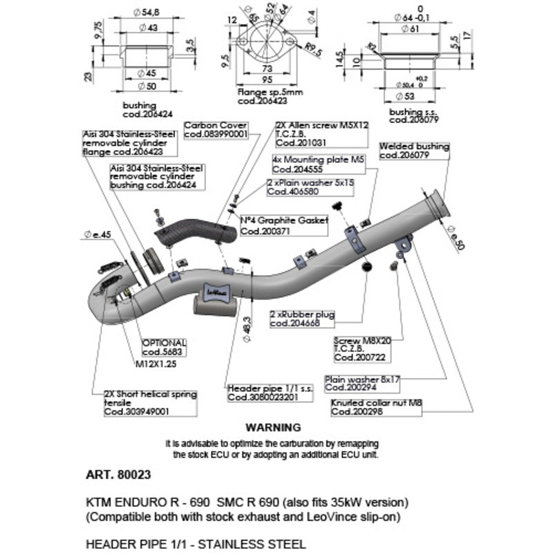 LV HEAD PIPES | STAINLESS | 690 ENDURO / 690 SMC '19> (Stock or LV exhaust)