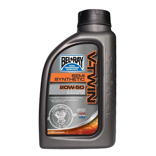 BELRAY V-TWIN SEMI-SYNTHETIC ENGINE OIL 20W-50 1 LITRE (12 TO A BOX - 301389150160)