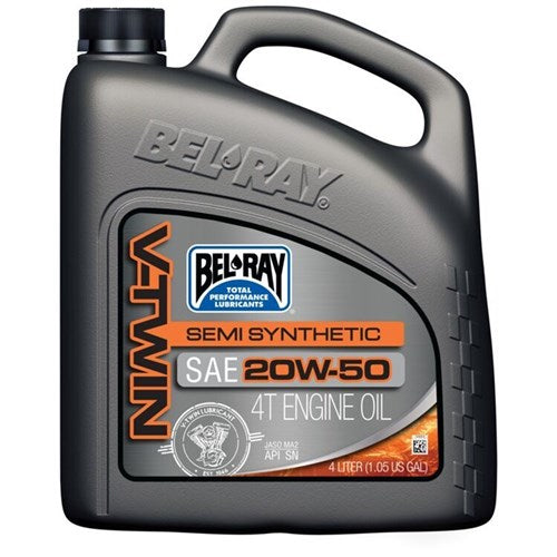 BELRAY V-TWIN SEMI-SYNTHETIC ENGINE OIL 20W-50 4 LITRE (4 TO A BOX - 301389150185)