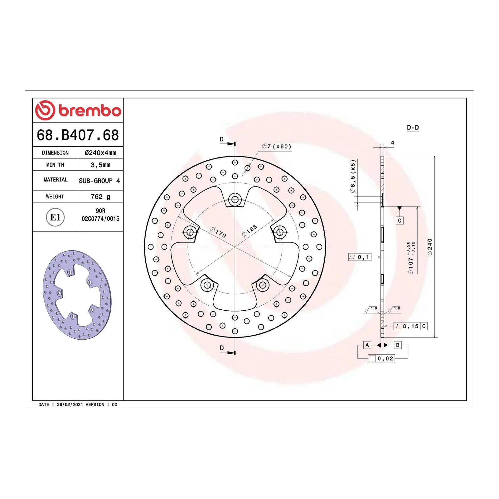 Brembo Prime Brake Disc Serie Oro Rear 68B40768
