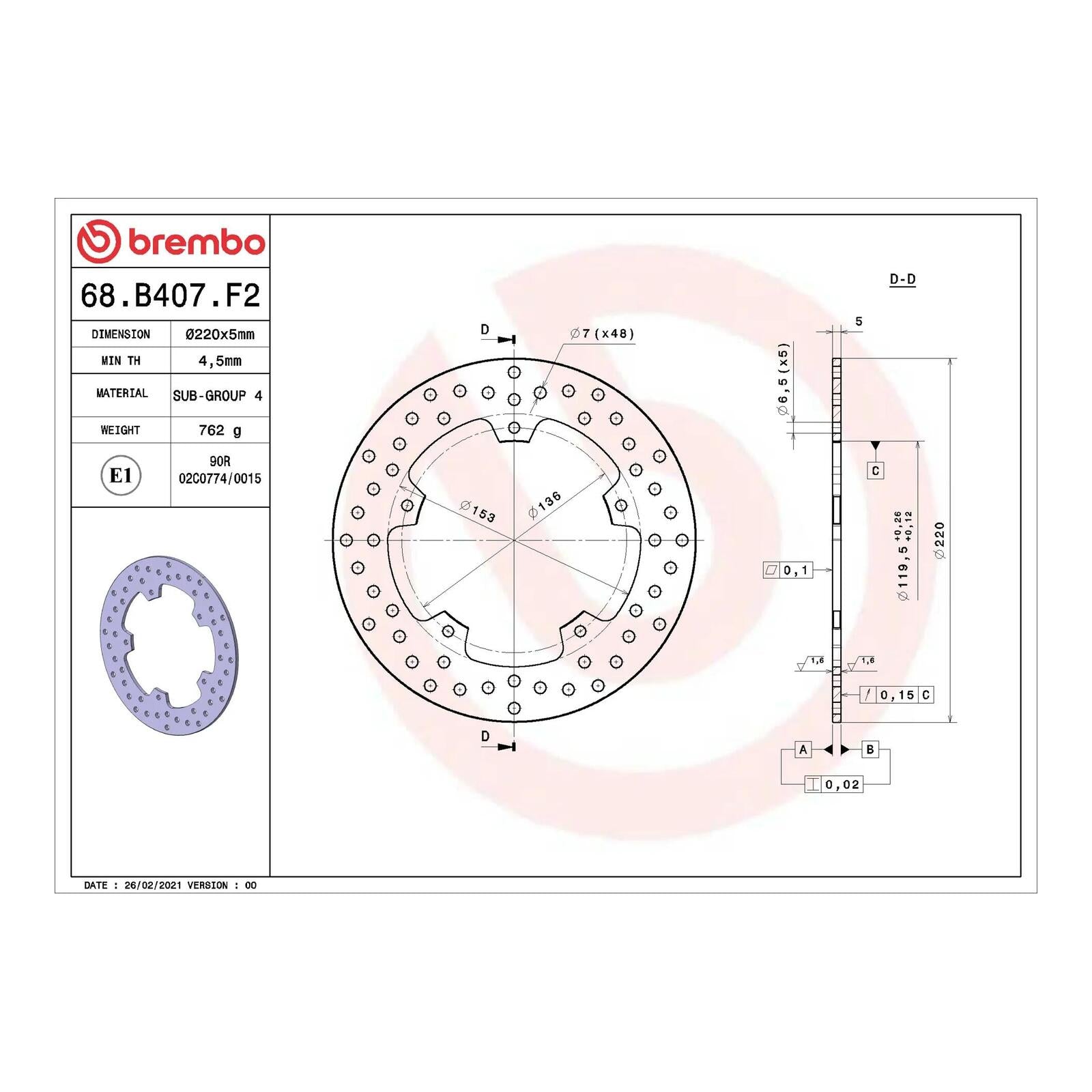 Brembo Prime Brake Disc Serie Oro Rear 68B407F2