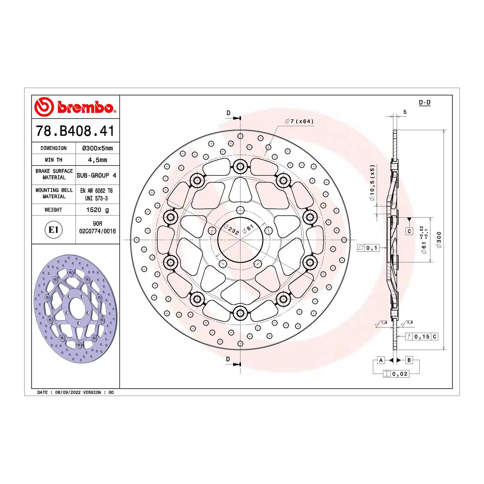 Brembo Prime Brake Disc Serie Oro Front 78B40841