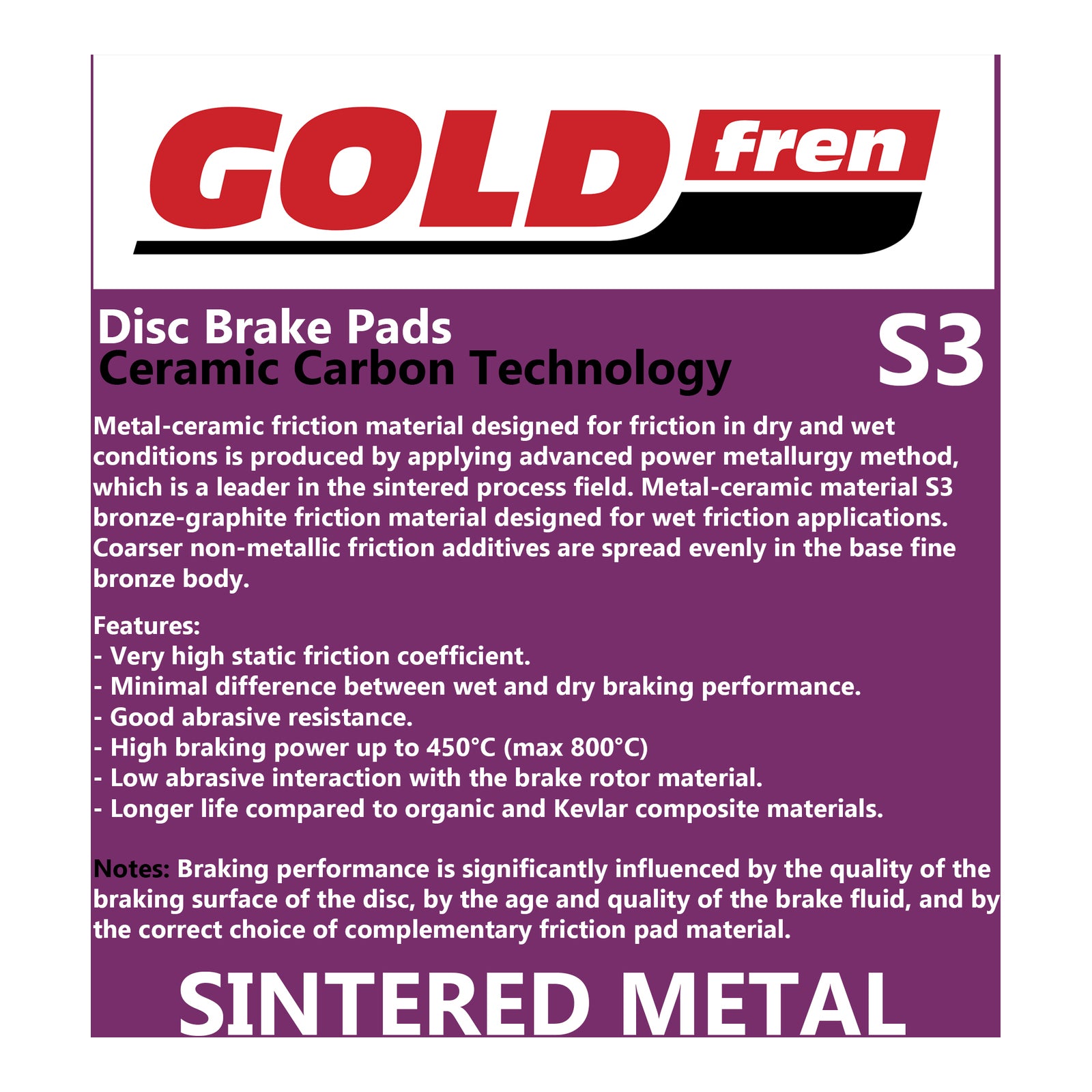 GOLDfren Brake Pads Sintered Sports GF244 - S3 ( PH379 )
