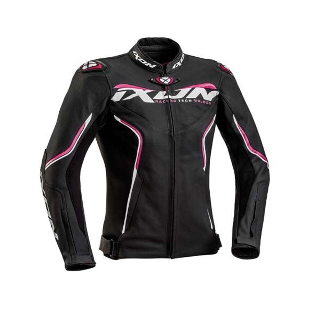 IXON TRINITY LADY LEATHER JKT BLK/WHT/FUS (XL)  [ONC01] #