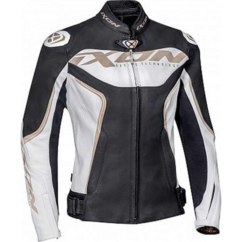IXON TRINITY LADY LEATHER JKT WHT/BLK/GLD (LG)  [ONC01] #
