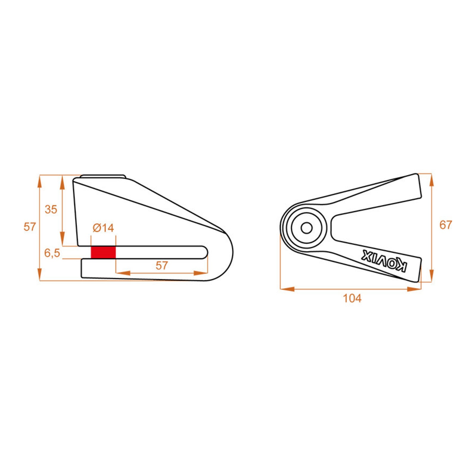 Kovix KVZ2 Disc Lock Orange 14mm Pin with Reminder Cable