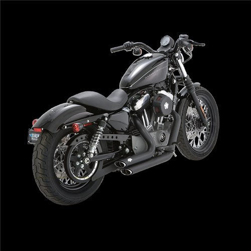 V&H SHORTSHOTS STAGGERED BLACK SPORTSTER 04-13 (04-06 MODELS NEED V16925 O2 SENSOR BUNGS)