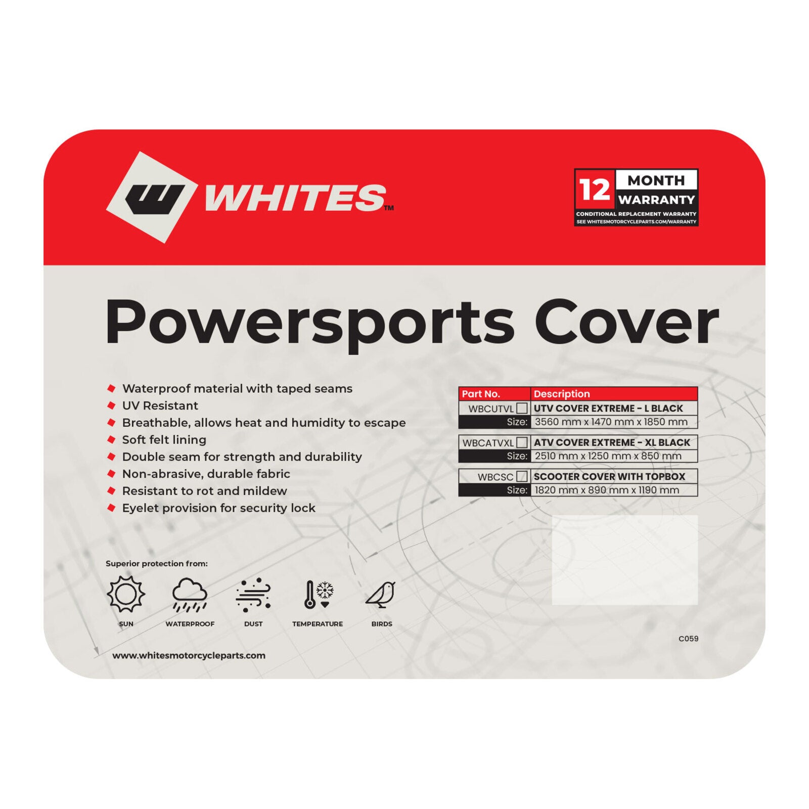 Whites Bike Cover Extreme - XL ATV Black