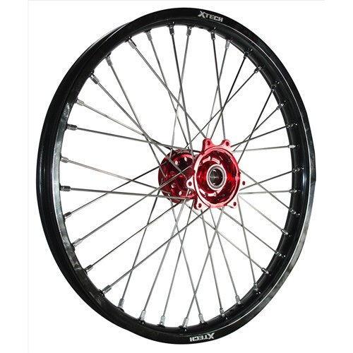 X TECH KTM/HUSQ/GAS GAS 1.60x21 FRONT BLK RIM/RED HUB/SLV SPK