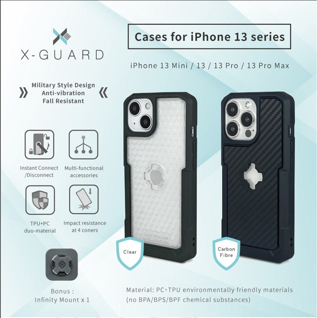 iPhone 13 Mini X-Guard Case Carbon Fibre + Infinity Mount